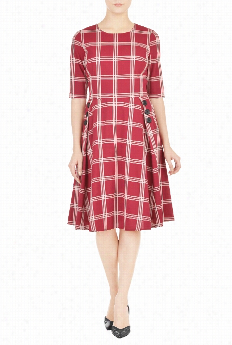 Eshakti Women's Windowpane Check Buttoned A-line Dress