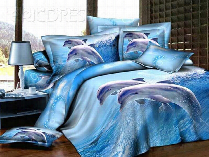 Faiylike Blue Dolphins 4-piee Active Print Bedding Sets By The Side Of Cotton