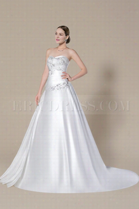 Fancy Srtapless Sweetheart Applique Court Train A-line Weddig Dress