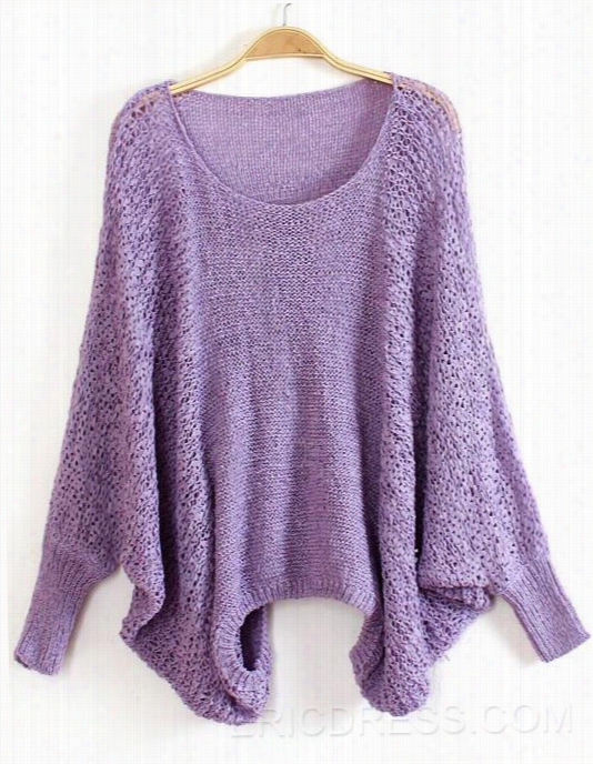 Fashion Round Ocllar Bats Long-sleeved Holllow-out Pullover Sweaters