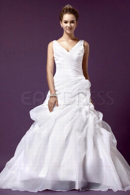 Glorious A-line V-nneck Sleeweless Chapel Pleats Sandra's Marriage Dress