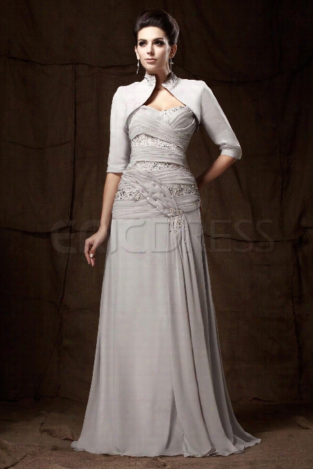 Graceful Lace Pleeats A-line Sweeth Eart Neckline Sweep/brush-teaintaline's Mother Of The Bfide Dress Wit Hjacket/shawl