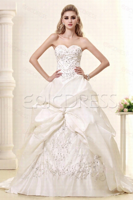 Pretfy A-line Sweeheart Strapless Court Train Embroidery Wedding Dress