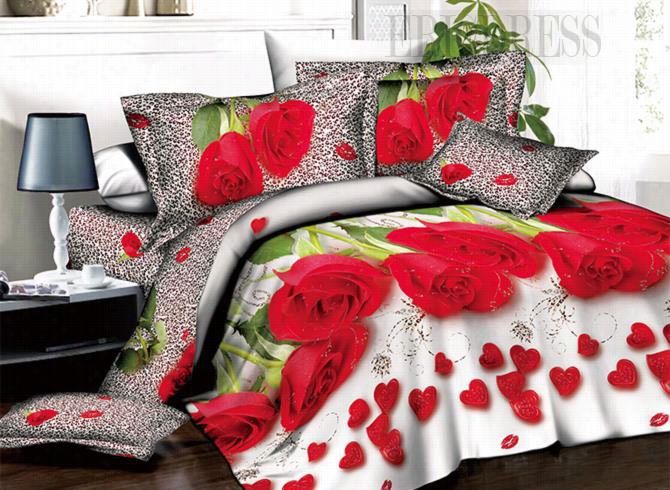 Romantic Redroses And Heart Shape Petals Print 3d Duvet Cover Sets