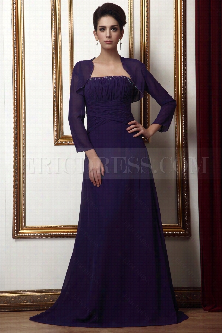 Royal A-line Floor-length Strapless  Pleas Taline's Mother Of Bride Dress Wigh Jacket/shawl