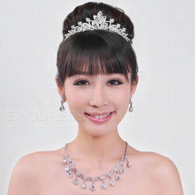 Stunning Alloy Wtih Rhinestoe Wedding Jewelry Set Including Tiara Necklace And Earrings