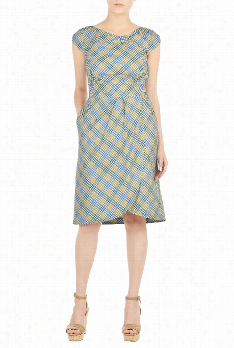 Eshakti W Omen' Zasymmetric Neck Cotton Check Dress