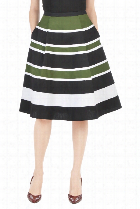 Eshakti Women's Bandded Stripe Cottton Poplin Skirt