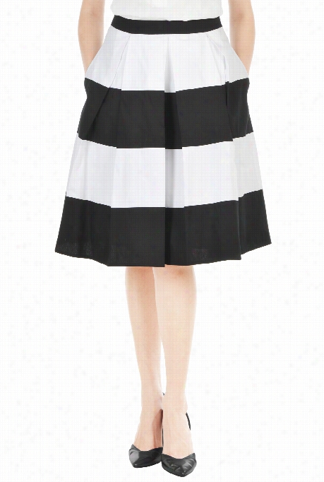 Eshatki Women's Banded Stripe Poplin Skirt