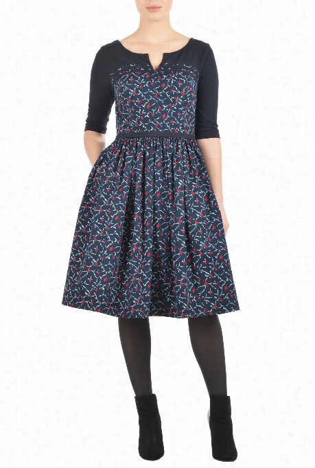 Eshakti Wo Msn's Brd Print Cotton-wool Notch Neck Dress