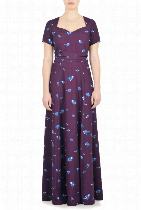 Eshakti Women's Fowl Print Ssh Tie Maxi Dress