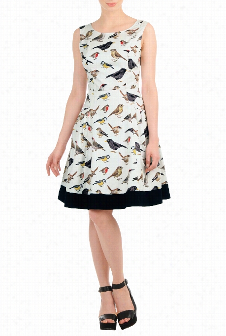 Eshakti Women's Bird Print Strretch Sateen Dress