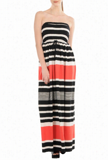 Eshakti Women's Bold Stripe Knit Strapless Maxi Dress