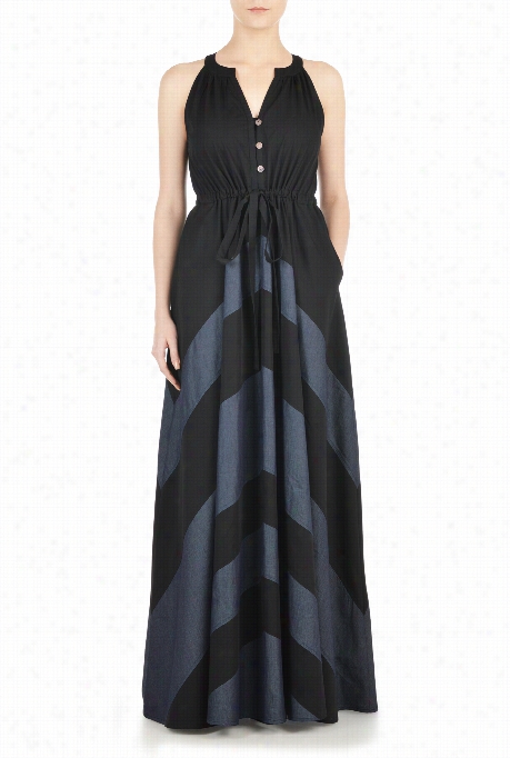Eshakti Women's Chevron Stripe Drawstring Maxi Dress