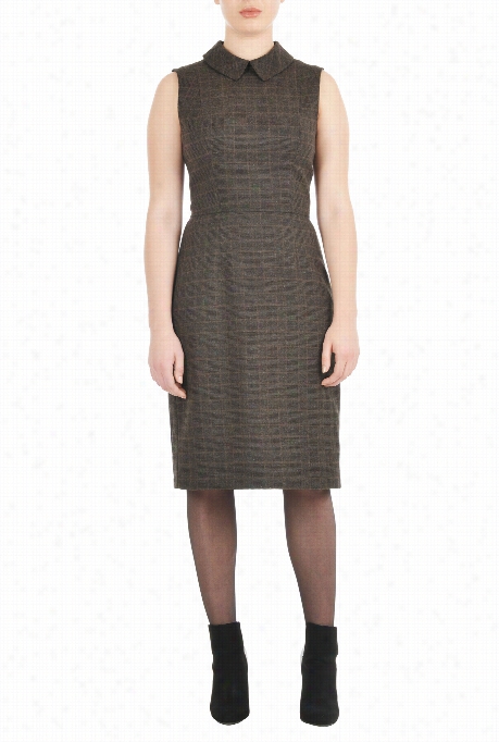 Eshakti Women's Collared Wool Blend Plaid Sheath Dress