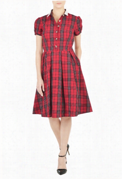 Eshakti Women's Contrast Collar Ch Edk Shirtdress