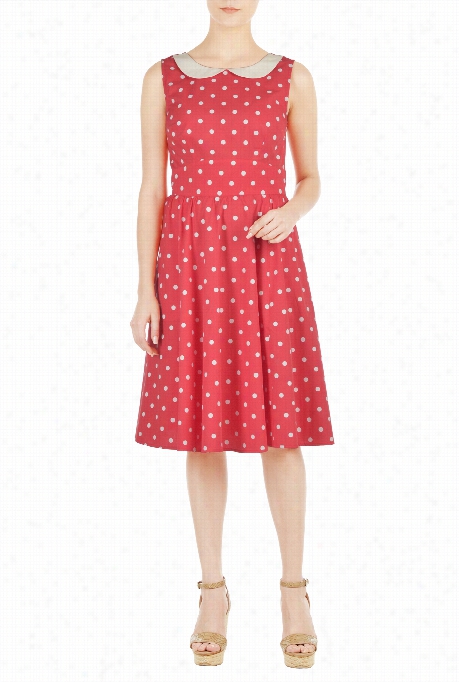 Eshakti Womeen's Contrast Collar Polka Dot Poplin Dress