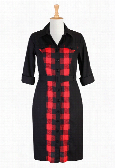 Eshakti Women's Cotton Plaid Belted Sbirtdress