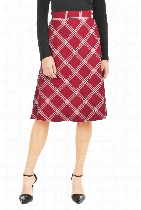 Eshakti Women's Cotton Plaid Metal Zip Back Skirt