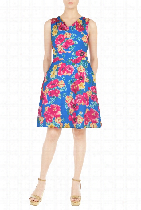 Eshakti Wome'ns Cowl Neck Floral Prin Tcrepe Dress