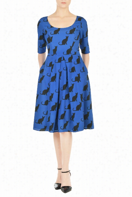 Eshakti Women's Cutout Back Cat Print Crepe Dress