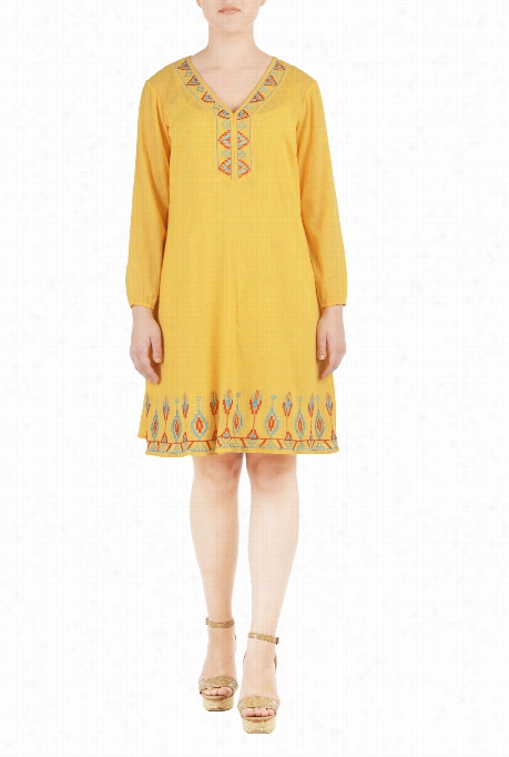 Eshakti Women's Embellished Graphic Crinkle Cotton Tunic Dress