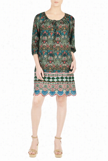 Eshakti Women's Embellished Scallop Graphic Print Tunic