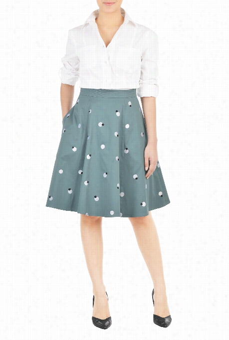 Eshkti Women's Embroidered Polka Dot Twill Skirt