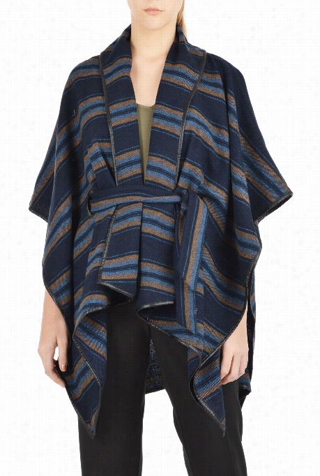 Eshakti Women's Faux Leather Tim Wool Blend Poncho