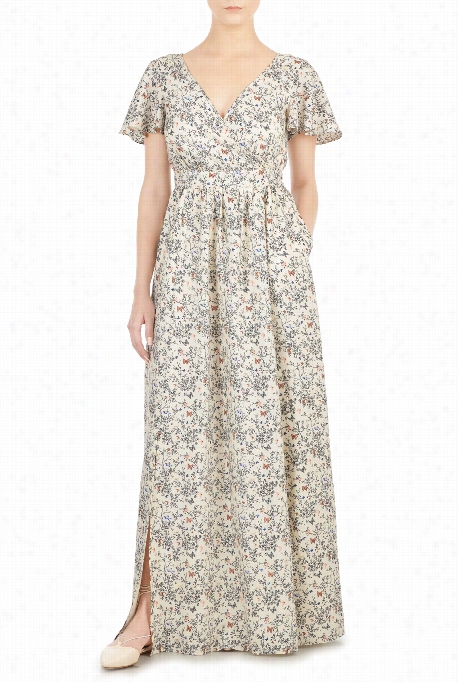 Eshakti Women's Floral Bird Print Crepe Maxi Dress