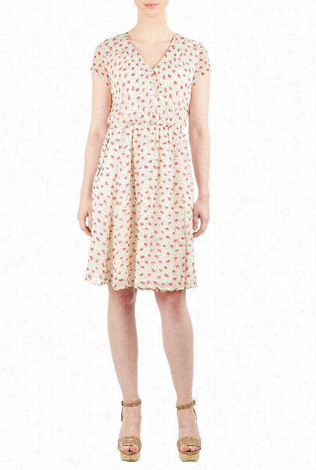 Eshakti Women's Floral Dot Hciffon Surplice Dress