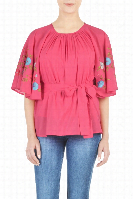 Eshakti Omen's Floral Embelllished Bell Sleeve Voile Top