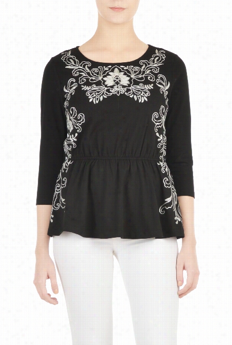 Eshakti Women's Floral Embellished Cotton Knit Top