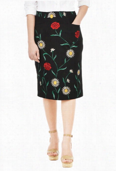 Eshakti Women's Floral Embroidery Cotton Knit Pencil Skirt