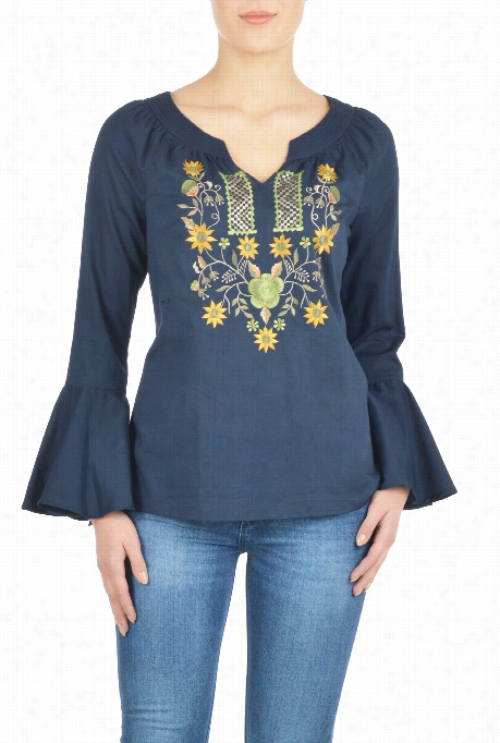 Eshakti Womoen's Floral Folk Woven Twill Top