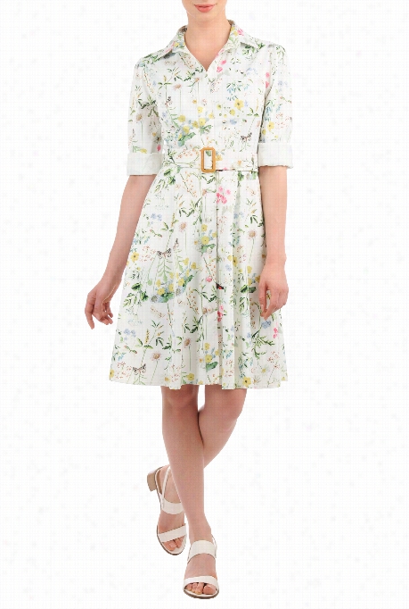 Eshakti Women's Floral Garden Print Satden Shirtdress