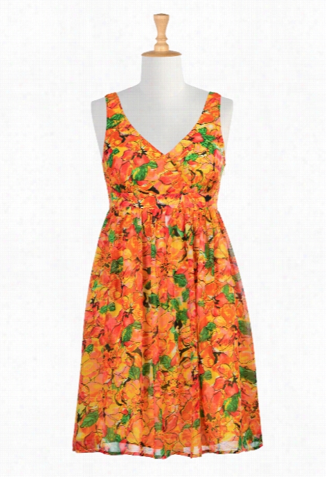 Eshakti Wommen's Floral Print Chiffon Surplice Dress