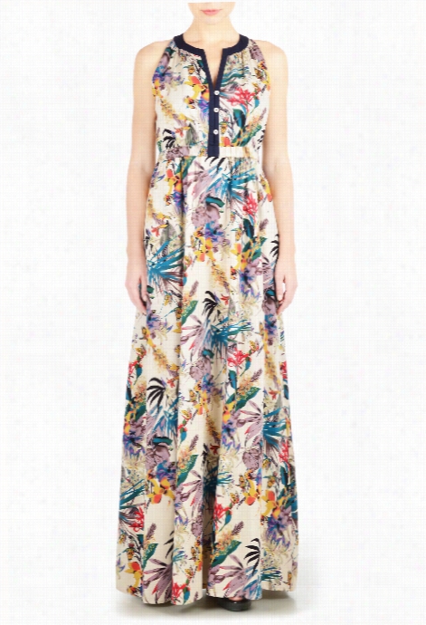 Eshakri Women'sfloral Print Contrast Trim Maxi Dress