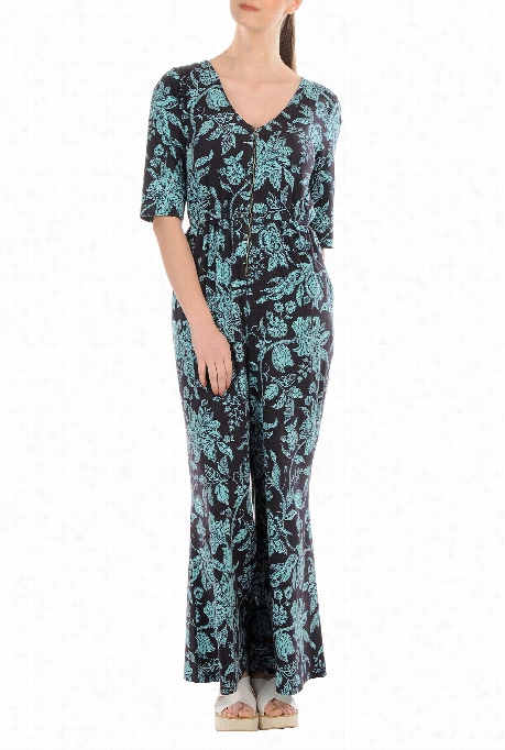 Eshakti Women's Floral Print Cotton Knit Jumpsuit