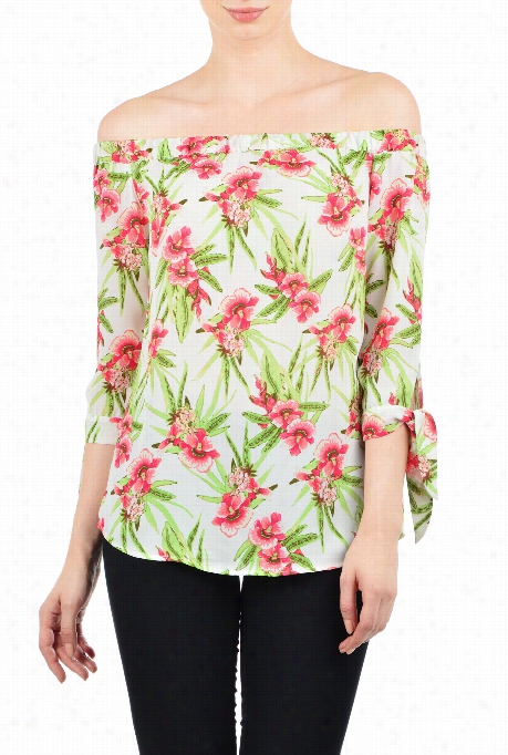 Eshakti Women's Floral Print Off-shoulder Crepe Blouse