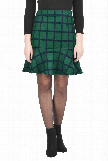 Eshakti Women's Flounce Hem Plaid Wool Blend Skirt