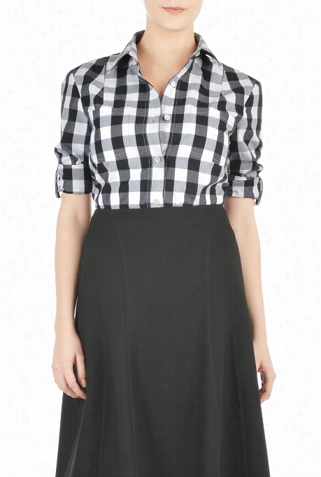 Eshakti Women's Gingham Check Cotton Seamed Shirt