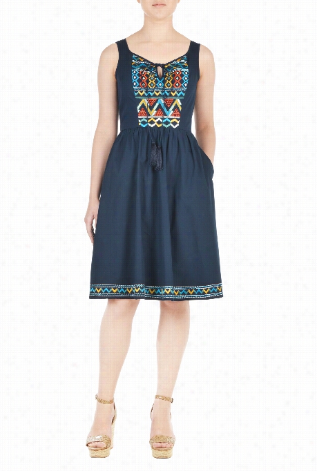 Eshakti Woomen's Graphic Embellished Cotton Poplin Dress