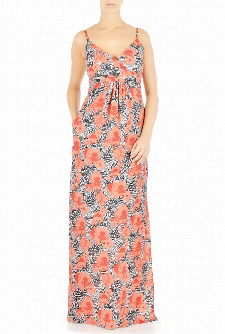 Esh Zkti Women's Graphic Floral Check Print Crepe Maxi