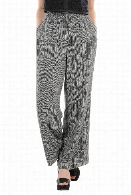 Eshakti Women's Graphic Stripe Crepe Elastic Wais Pants