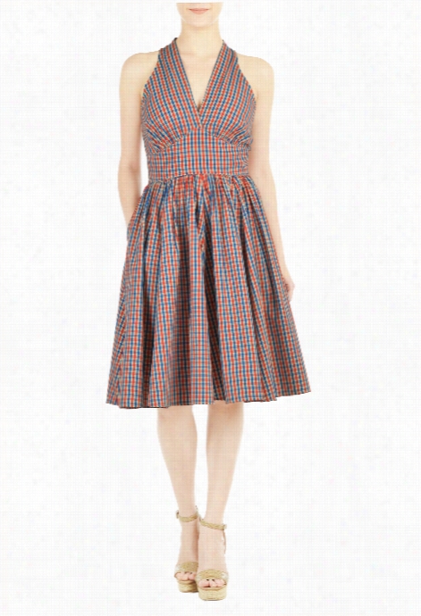 Eshaktii Women's Halrer  Style Gingham  Check Dress