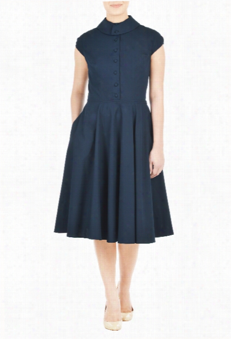 Esh Aki Wkmen's High Collar Cotto Npoplin Dress