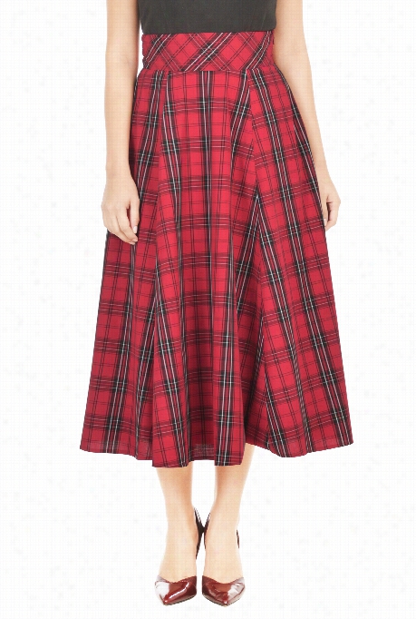 Eshakti Women' High Waisted Cotton Plaid Ull Skirt