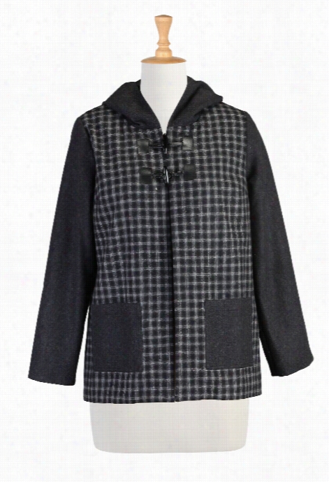 Eshakti Wwomen's Hooded Plaid Toggle Jacket