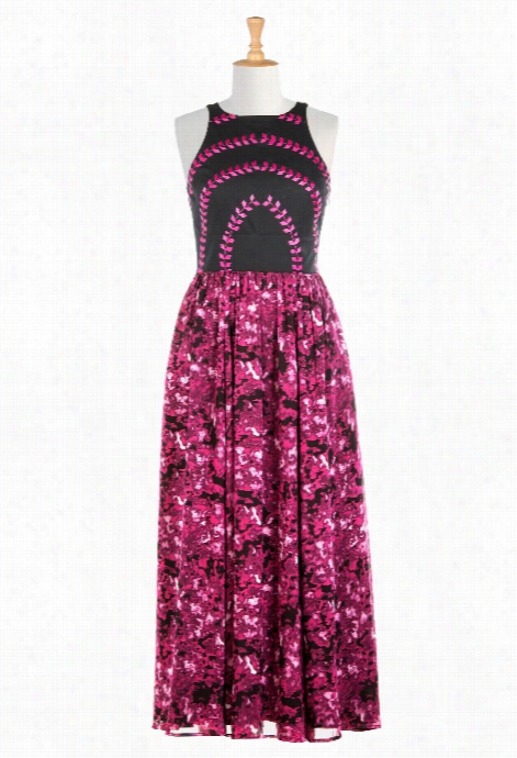 Eshwki Women's Leaf Embellished Abstrwc Print Maxi Dress
